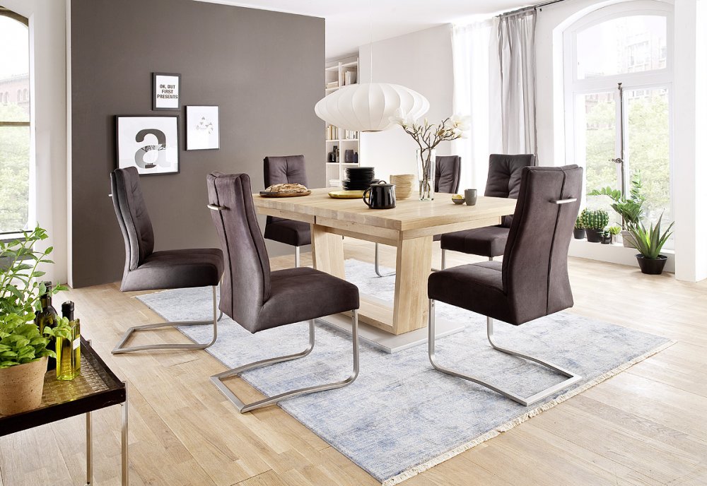 Table extensible rectangulaire CATANE 140 x 90 cm chêne massif ceruse