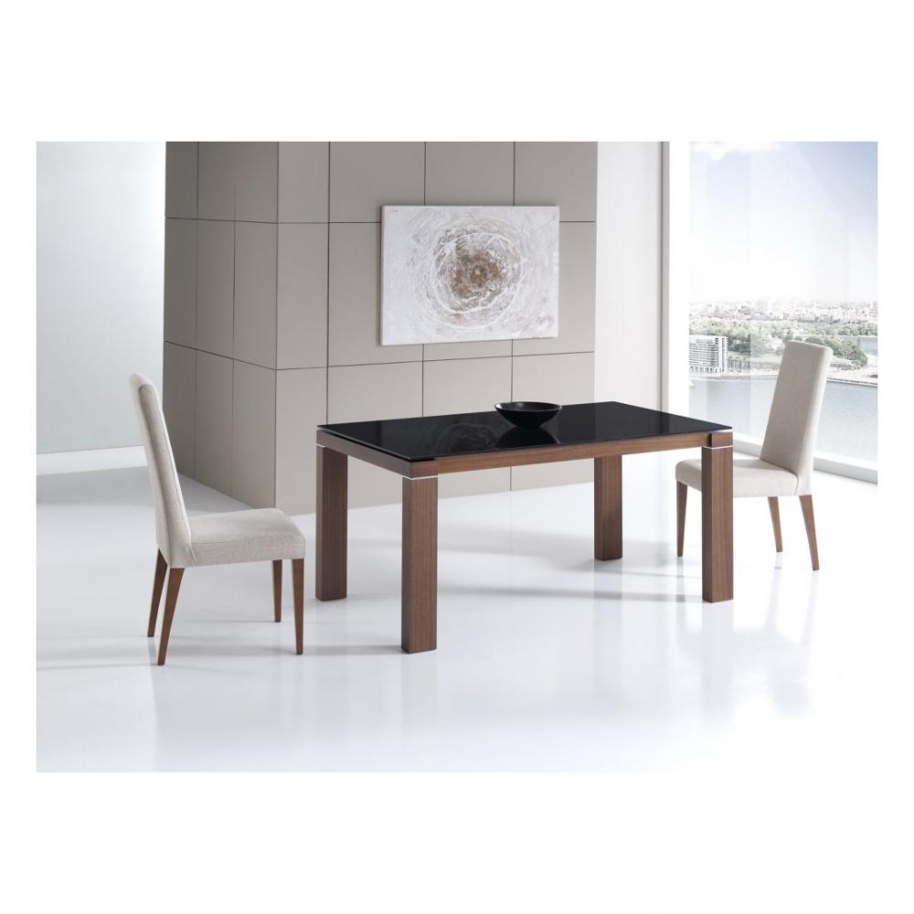 Table repas extensible ARMONIA 6 couverts 120/190x90cm pieds noyer plateau céramique noir 