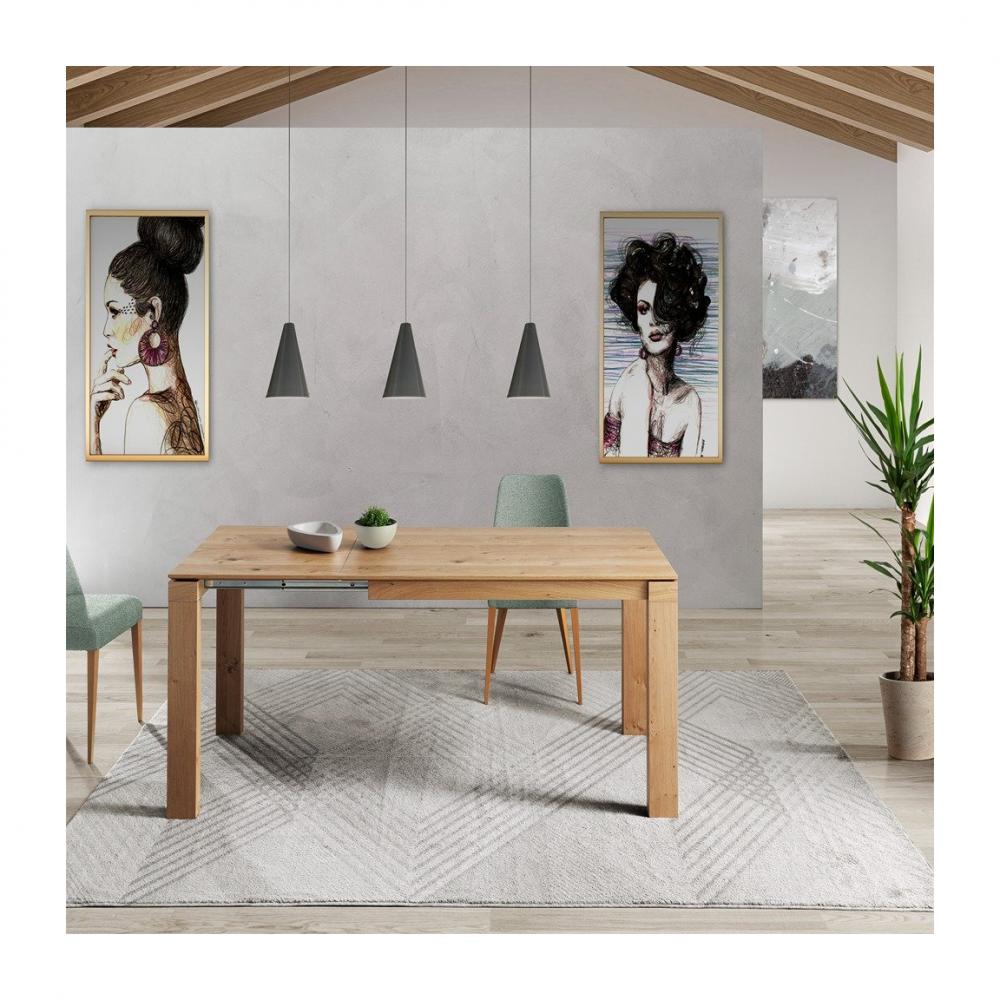 Table repas extensible ARMONIA  8 couverts 140/210x90cm pieds bois plateau chêne noueux