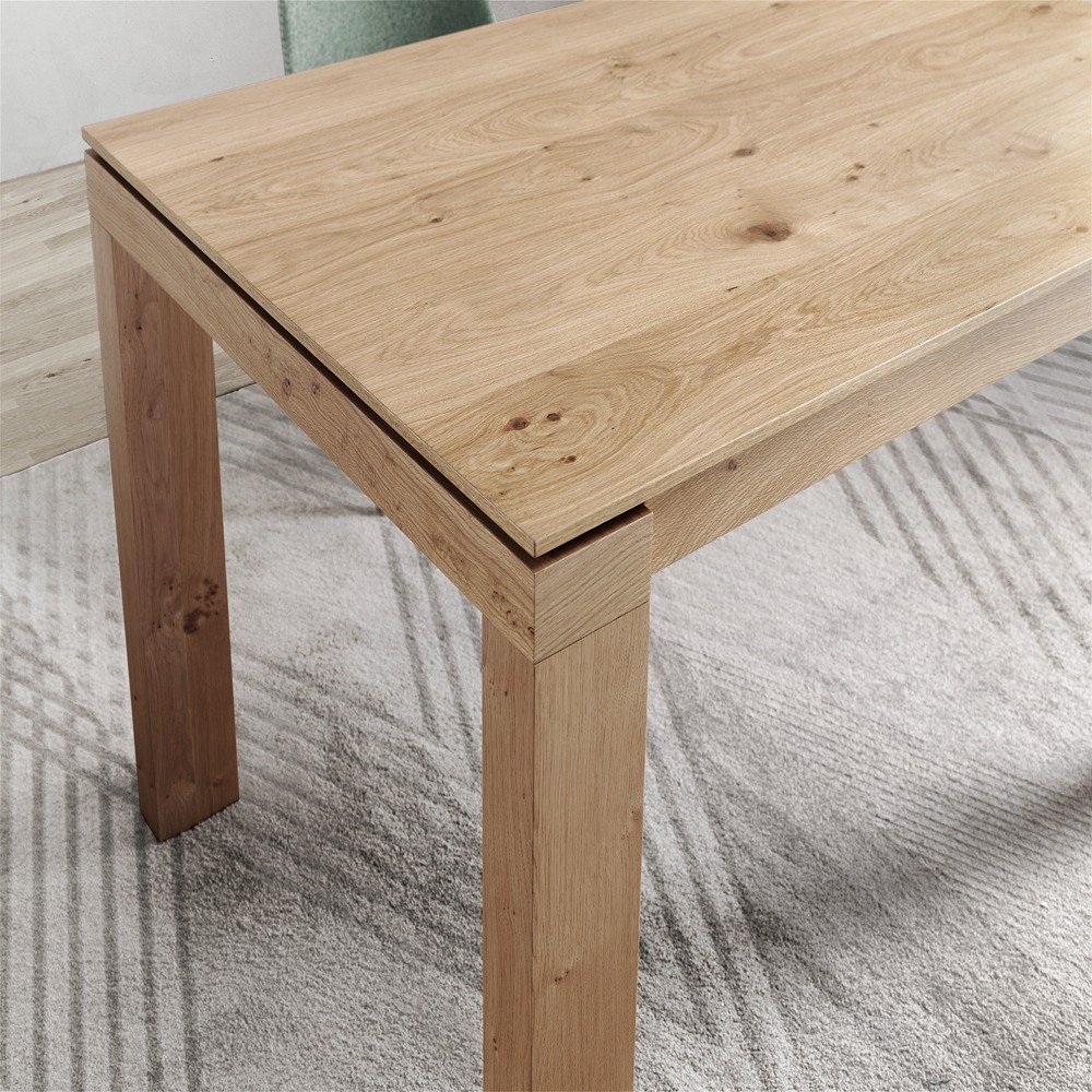 Table repas extensible ARMONIA  8 couverts 140/210x90cm pieds bois plateau chêne noueux