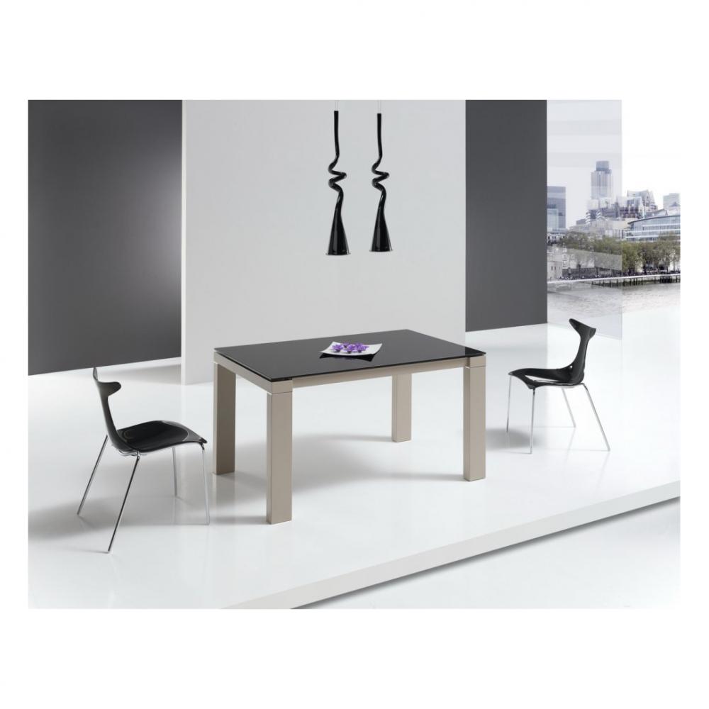 Table repas extensible ARMONIA 8 couverts 140/210x90cm pieds beiges plateau céramique noir 