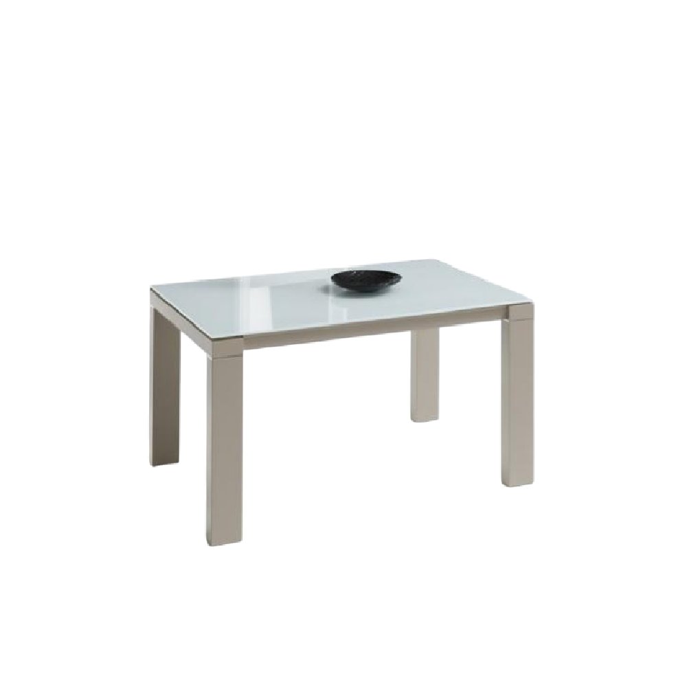 Table repas extensible ARMONIA 10 couverts 140/240x90cm pieds beiges plateau verre blanc