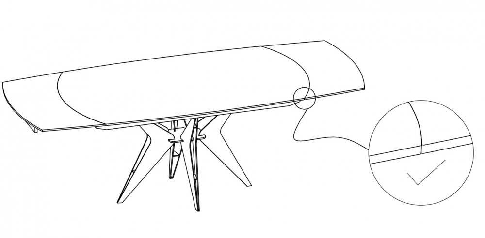 Table de repas extensible BOOMERANG 160/228 x  95 cm plateau céramique pied acier inoxydable