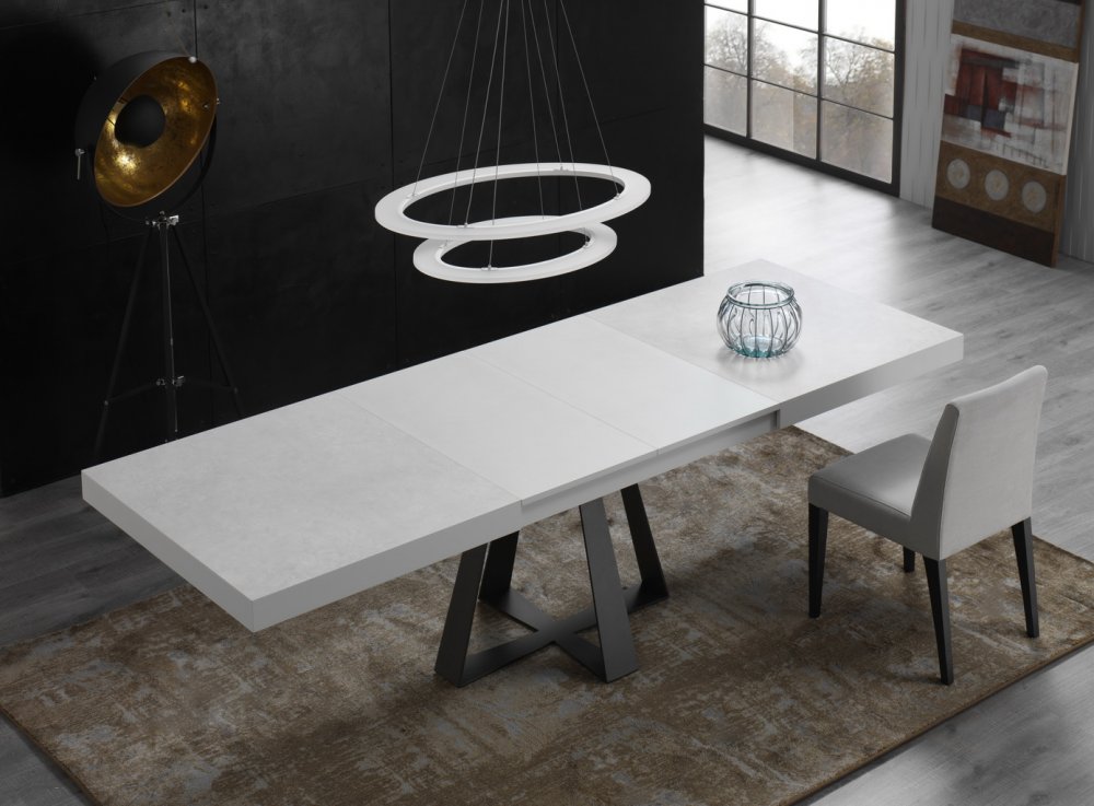 Table repas extensible CROSS 8 couverts 135/229x90cm pied métal noir plateau céramique hidra