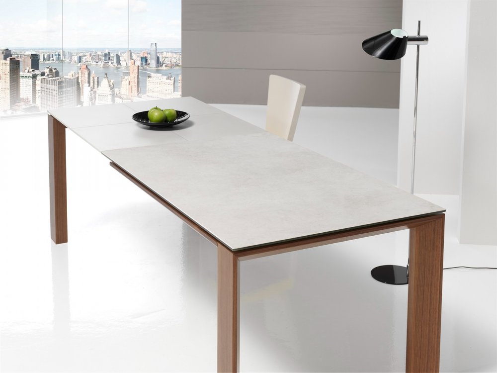 Table repas extensible ECO 8 couverts 160/230x90cm pieds noyer plateau céramique hidra
