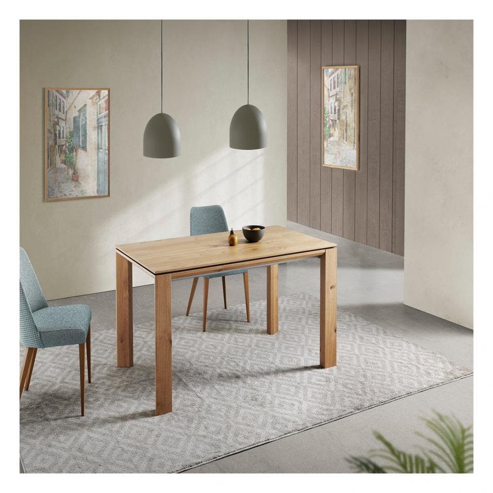 Table repas extensible ECO 6 couverts 120/190x90 cm pieds bois plateau chêne noueux