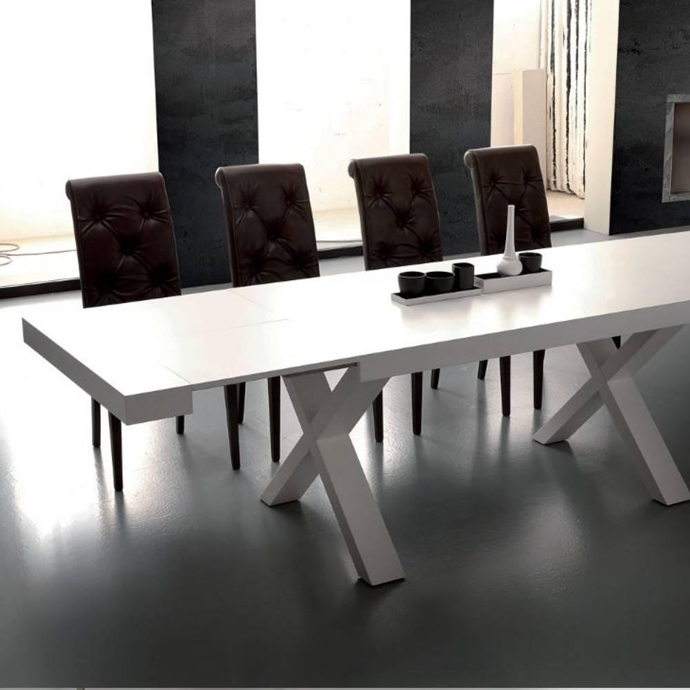 Table repas extensible BRIO mélaminé blanc cérusé 90 x 180 cm 2 allonges de 50 cm.