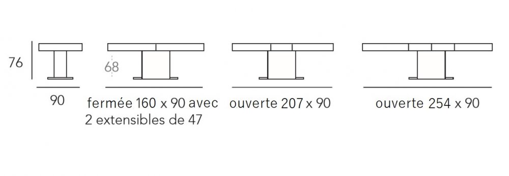 Table repas extensible INTEMPO 10 couverts 160/254x90cm pied blanc plateau céramique hidra