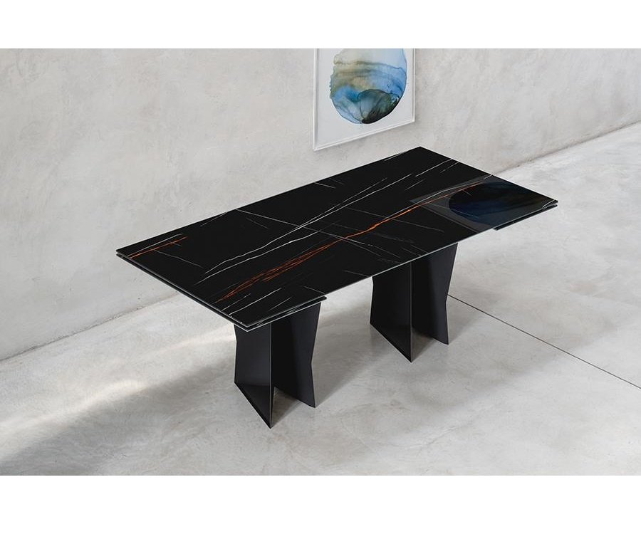 Table Repas Extensible 6 à 10 couverts MONOLITH R 160/240 cm structure métallique plateau rectangulaire