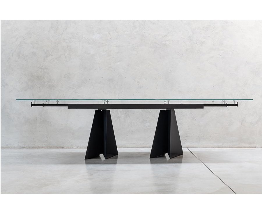 Table Repas Extensible 8 à 12 couverts MONOLITH R 200/290 cm structure métallique plateau rectangulaire