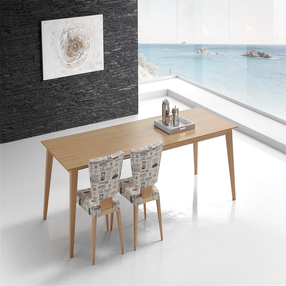 Table repas extensible NORDIC 12 couverts 200/270x100cm pieds bois plateau chêne naturel