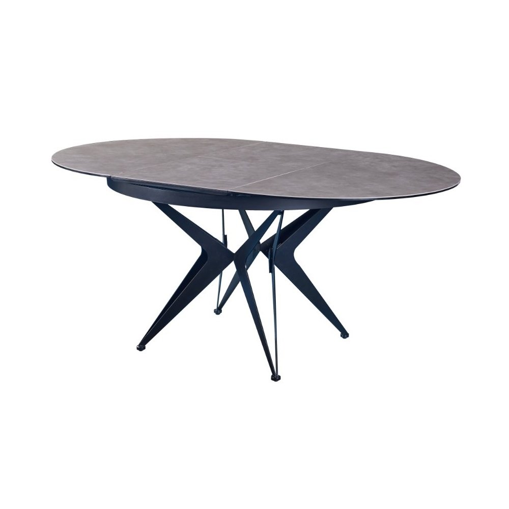 Table de repas extensible ronde  RIVIERA plateau céramique gris piétement métal noir 