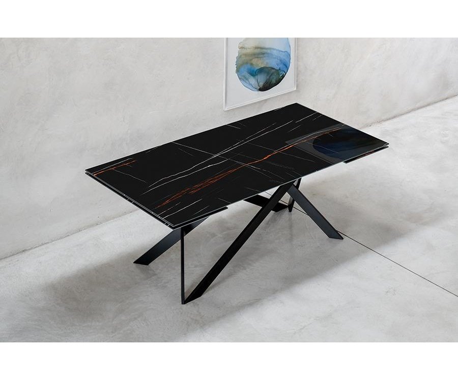 Table Repas Extensible 6 à 10 couverts VERTIGO 160/240 cm structure métallique plateau verre/céramique