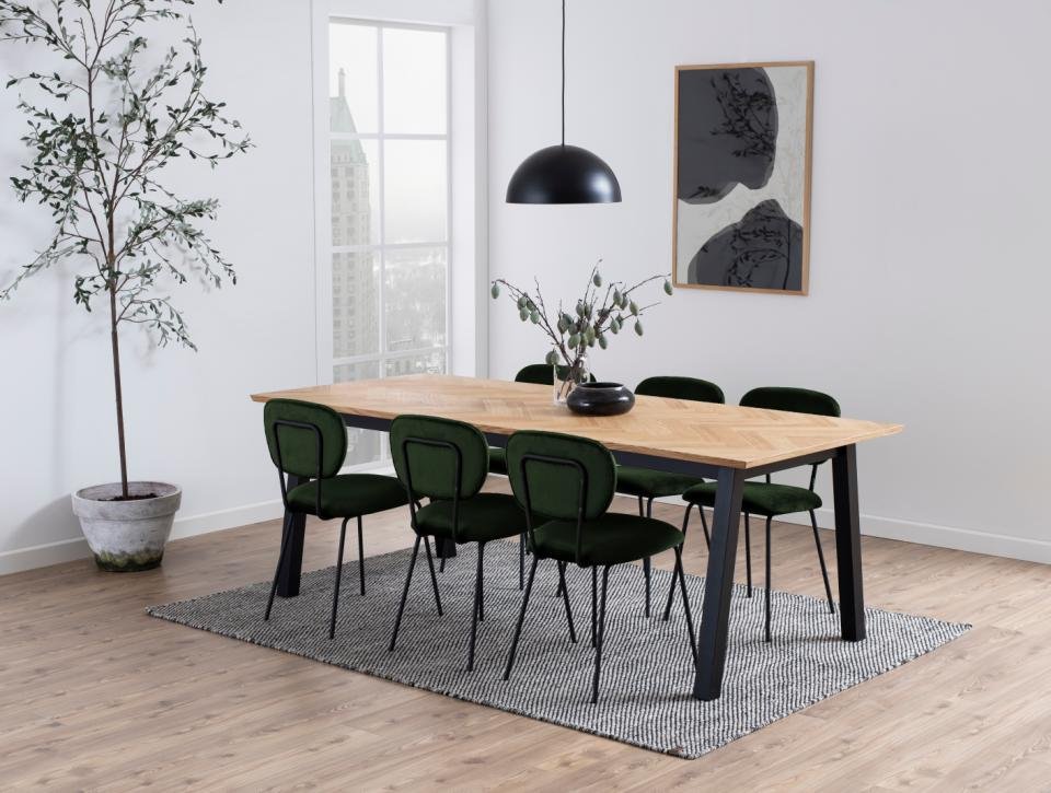 Table fixe BRYANT 220 x 95 cm plateau en placage de chêne piétement en fibre de bois noir mat