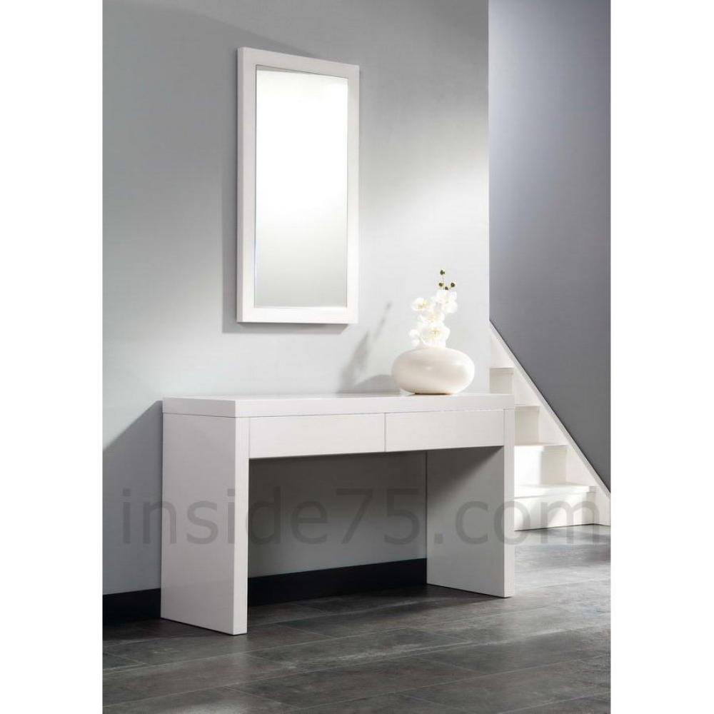 Console design laquée blanc brillant, 2 tiroirs.