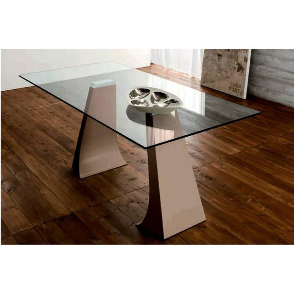 ARCADE Table repas plateau en verre, piétement en métal taupe