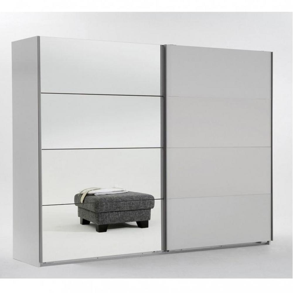 Armoire penderie THALIA 2 portes coulissantes 1 miroir largeur 225 cm coloris blanc