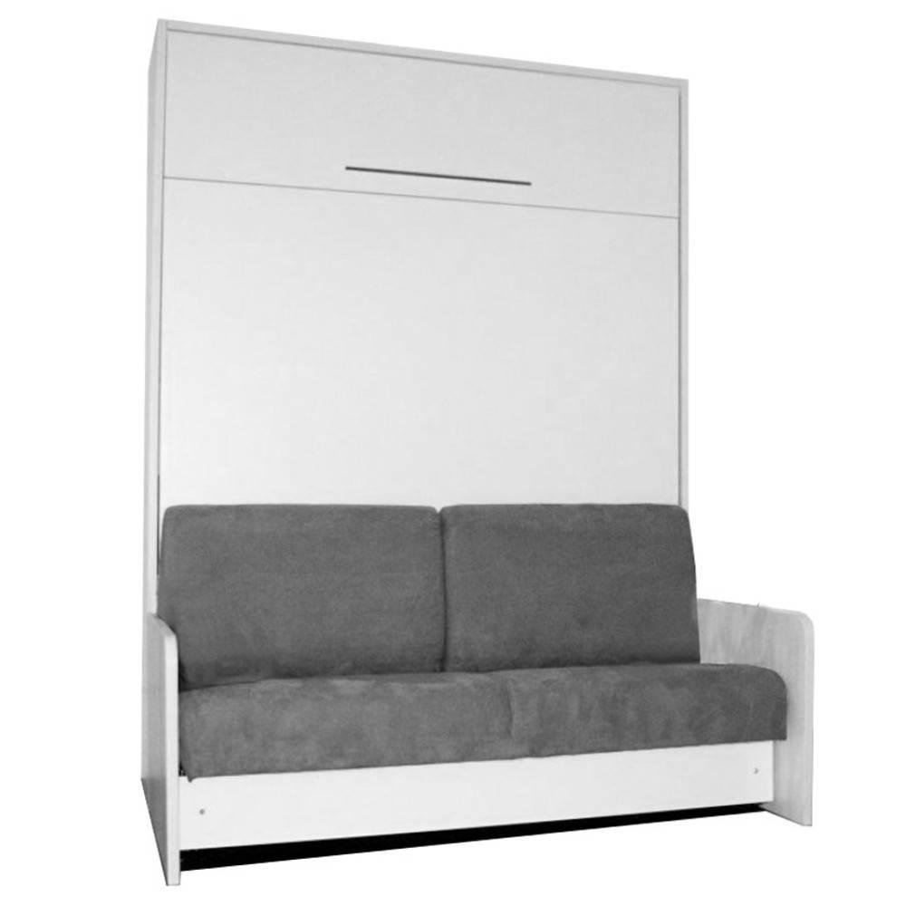 SPACE SOFA FAST armoire lit escamotable 140 cm blanche avec canapé microfibre grise