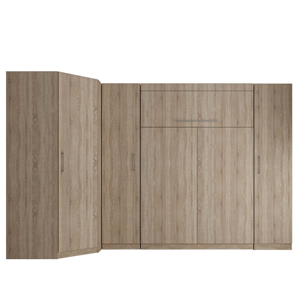 Composition armoire lit escamotable LUTECIA mélaminé chêne naturel Couchage 140 x 200 cm 2 colonnes 
