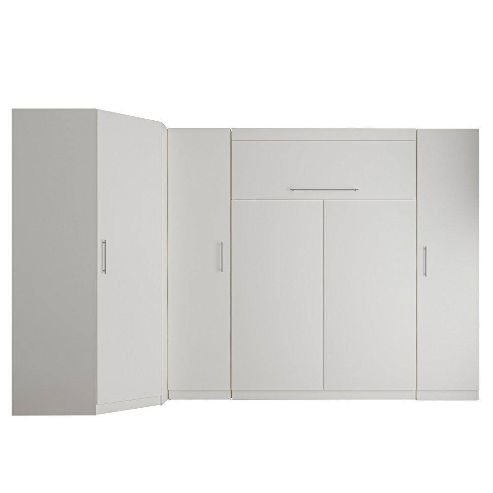 Composition armoire lit escamotable LUTECIA blanc mat Couchage 140 x 190cm 2 colonnes rangements + a