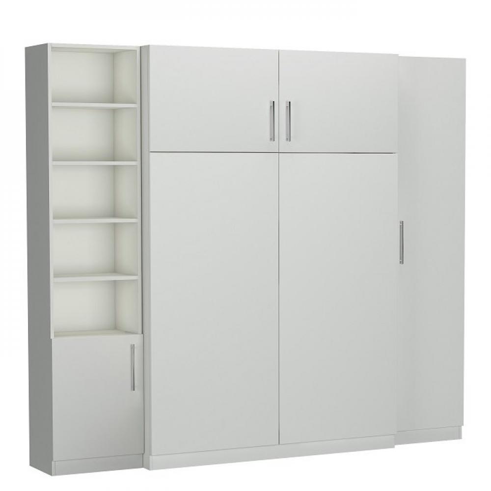Composition armoire lit escamotable LUTECIA blanc mat Couchage 140 x 190 cm colonne armoire et bibli