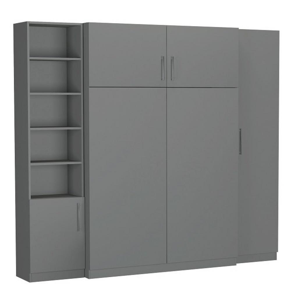 Composition armoire lit escamotable LUTECIA gris graphite mat Couchage 140 x 190 cm colonne armoire 