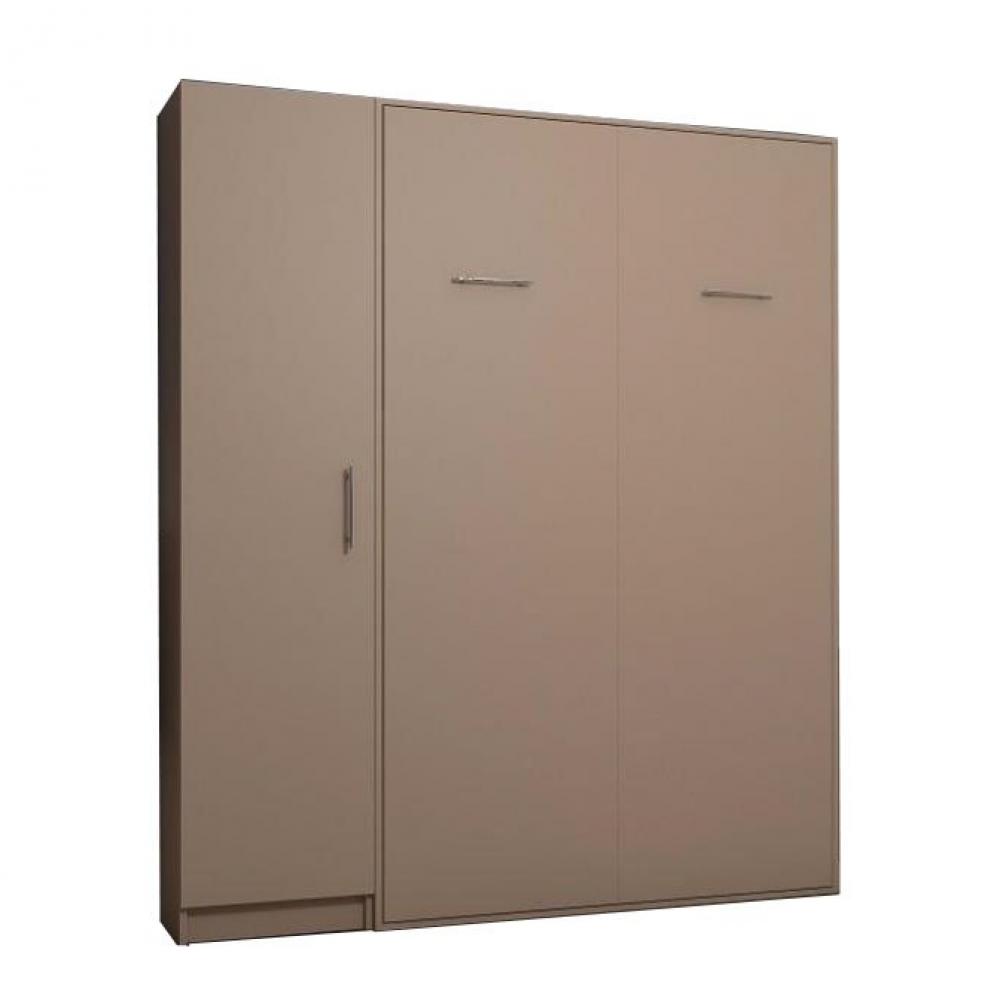 Composition armoire lit escamotable SMART-V2 Taupe mat Couchage 140 x 200 cm colonne armoire