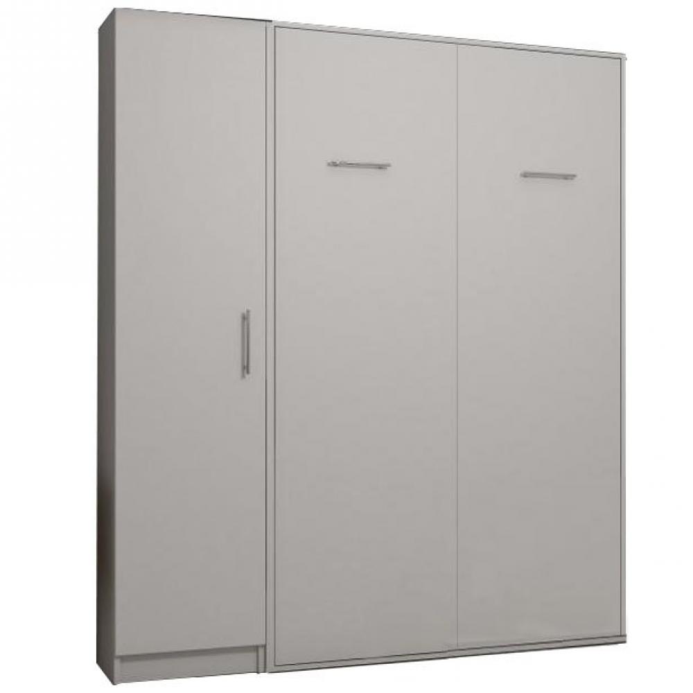 Composition armoire lit escamotable SMART-V2 blanc mat Couchage 140 x 200 cm colonne armoire