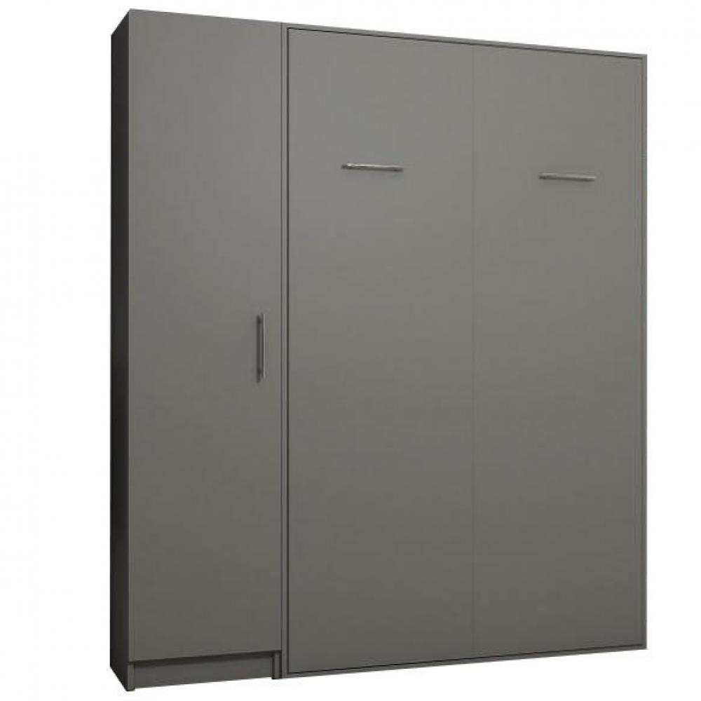 Composition armoire lit escamotable SMART-V2 gris mat Couchage 140 x 200 cm colonne armoire