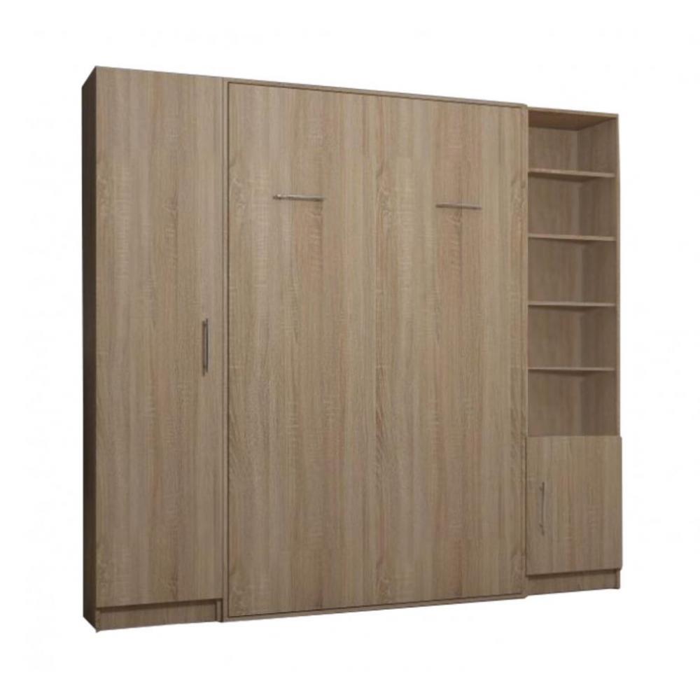 Composition armoire lit escamotable SMART-V2 chêne naturel Couchage 160 x 200 cm colonne armoire et 