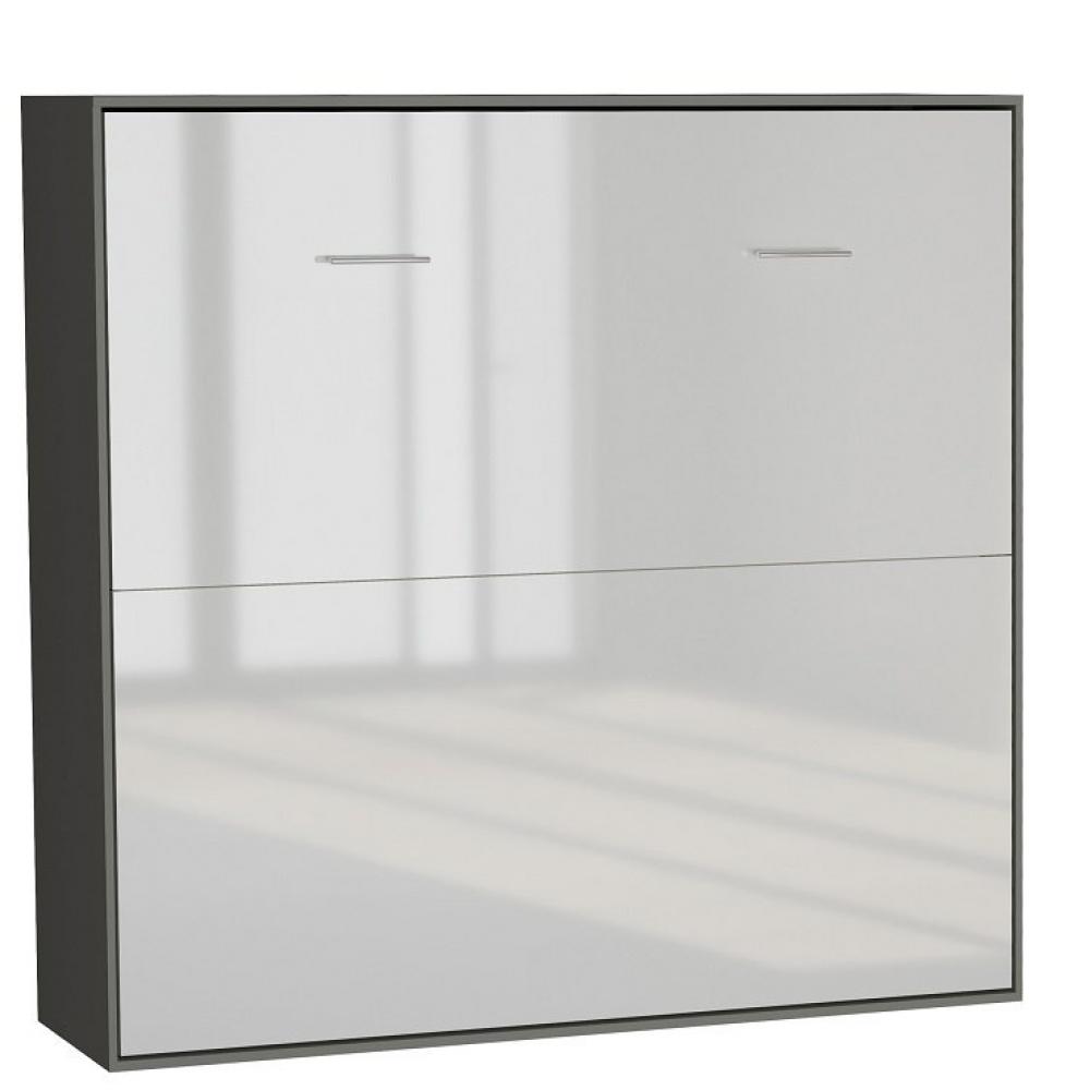 Armoire lit horizontale escamotable STRADA-V2 structure gris graphite mat façade blanc brillant couc