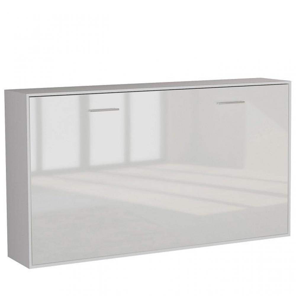 Armoire lit horizontale escamotable STRADA-V2 structure blanc mat façade blanc brillant couchage 90*