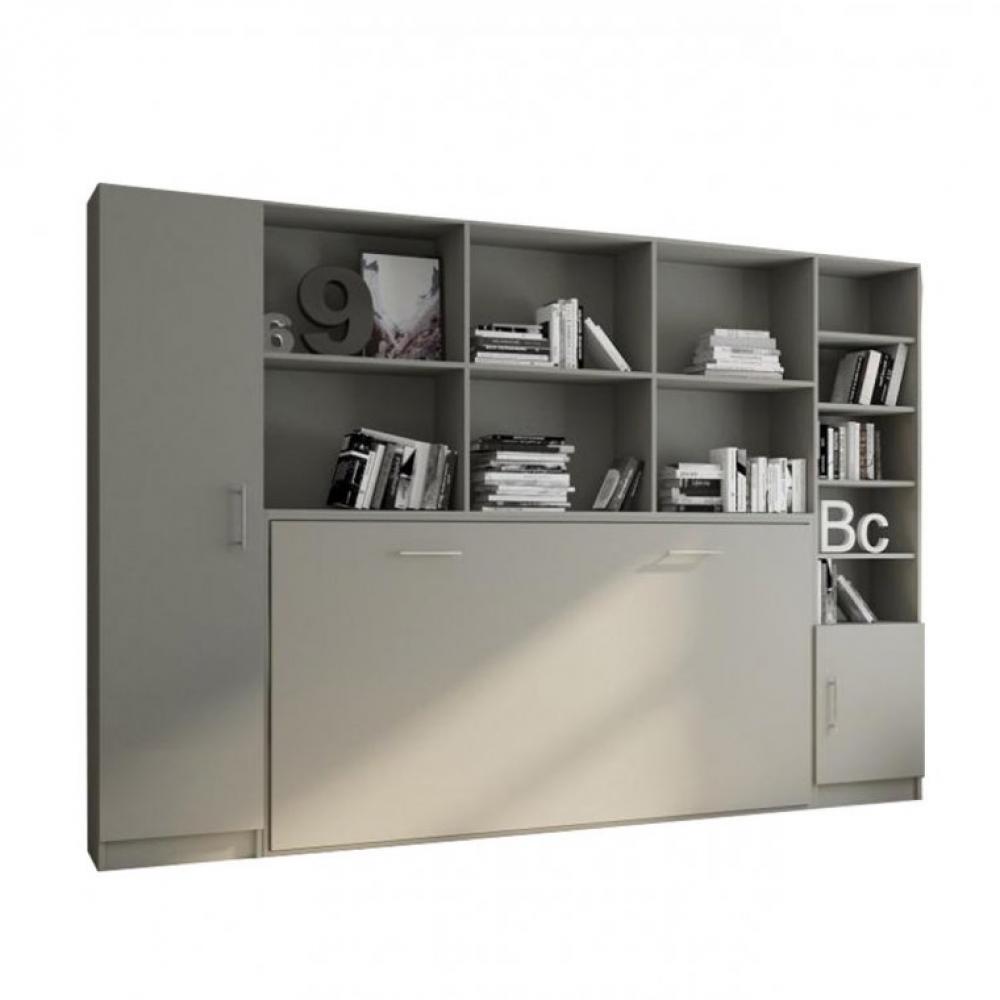 Composition armoire lit horizontale STRADA-V2 gris graphite mat Couchage 90*200 avec surmeuble et 2 