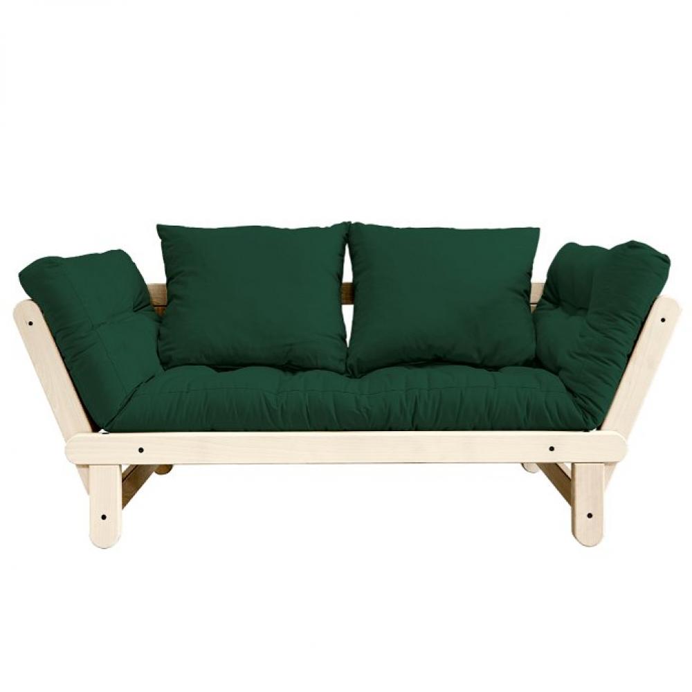 Banquette méridienne futon BALTIK pin naturel tissu coloris vert forêt couchage 75*200 cm.