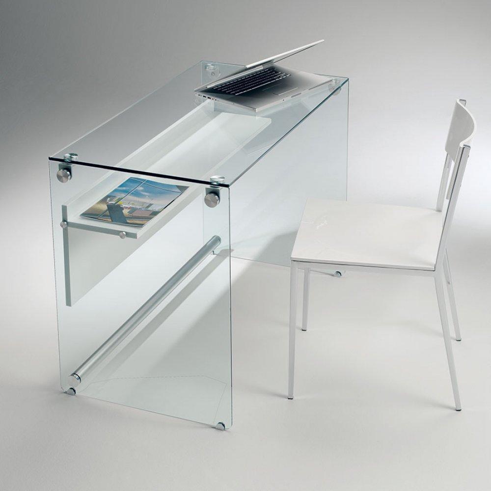 Bureau CHARLI design en verre avec une étagère en bois stratifié blanc
