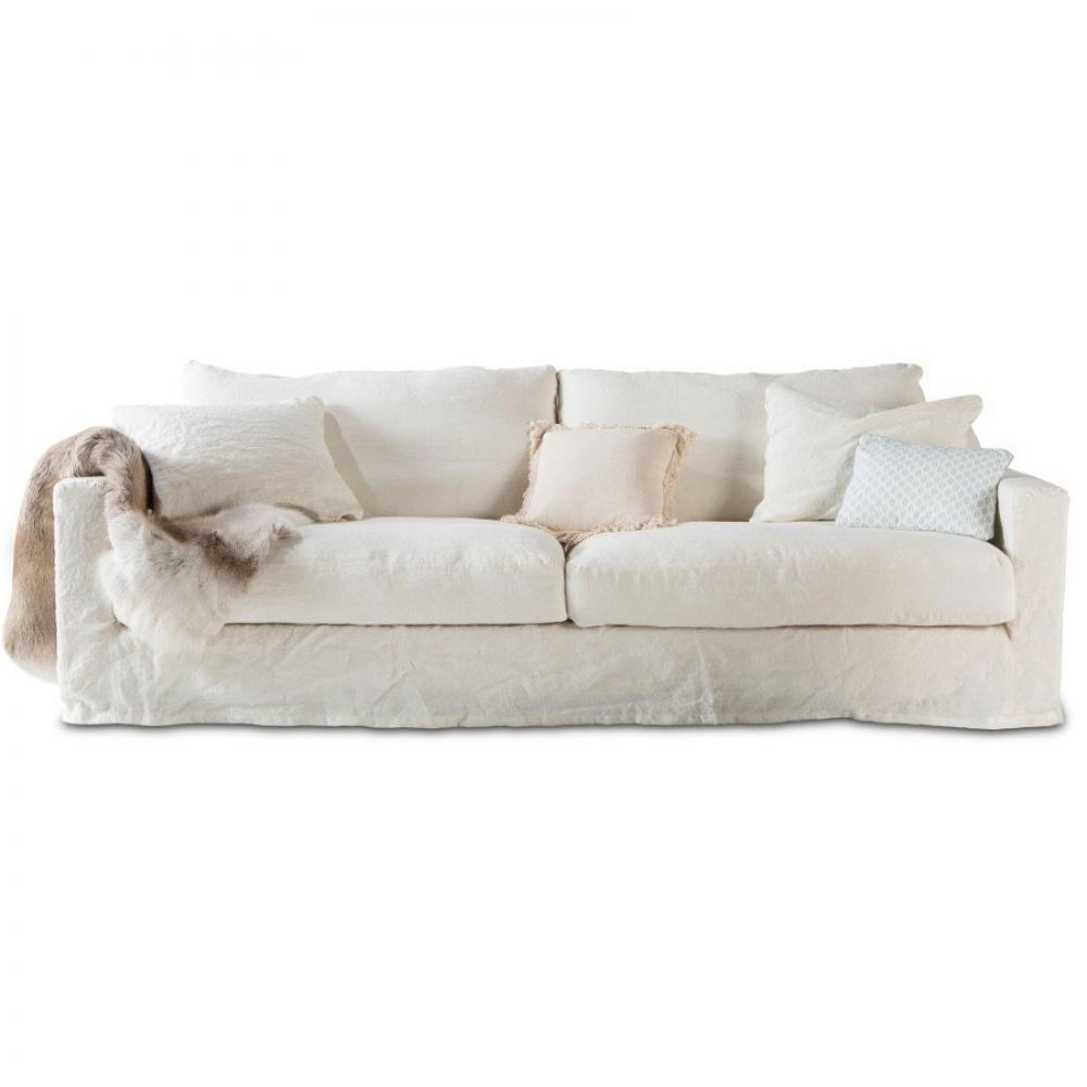 Canapé droit 3 places Blanc Tissu Confort
