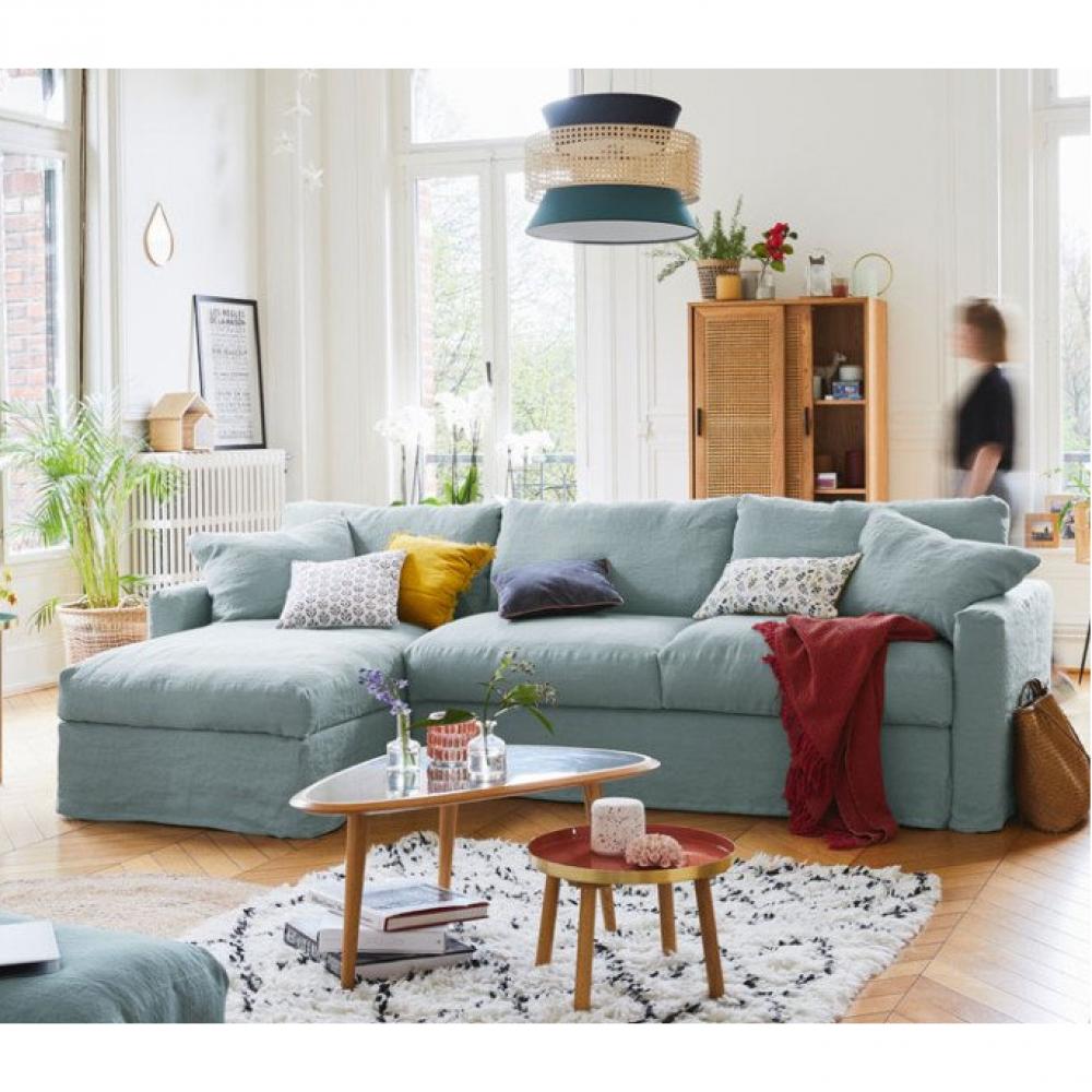 Canapé d'angle 2 places Bleu Tissu Luxe Confort