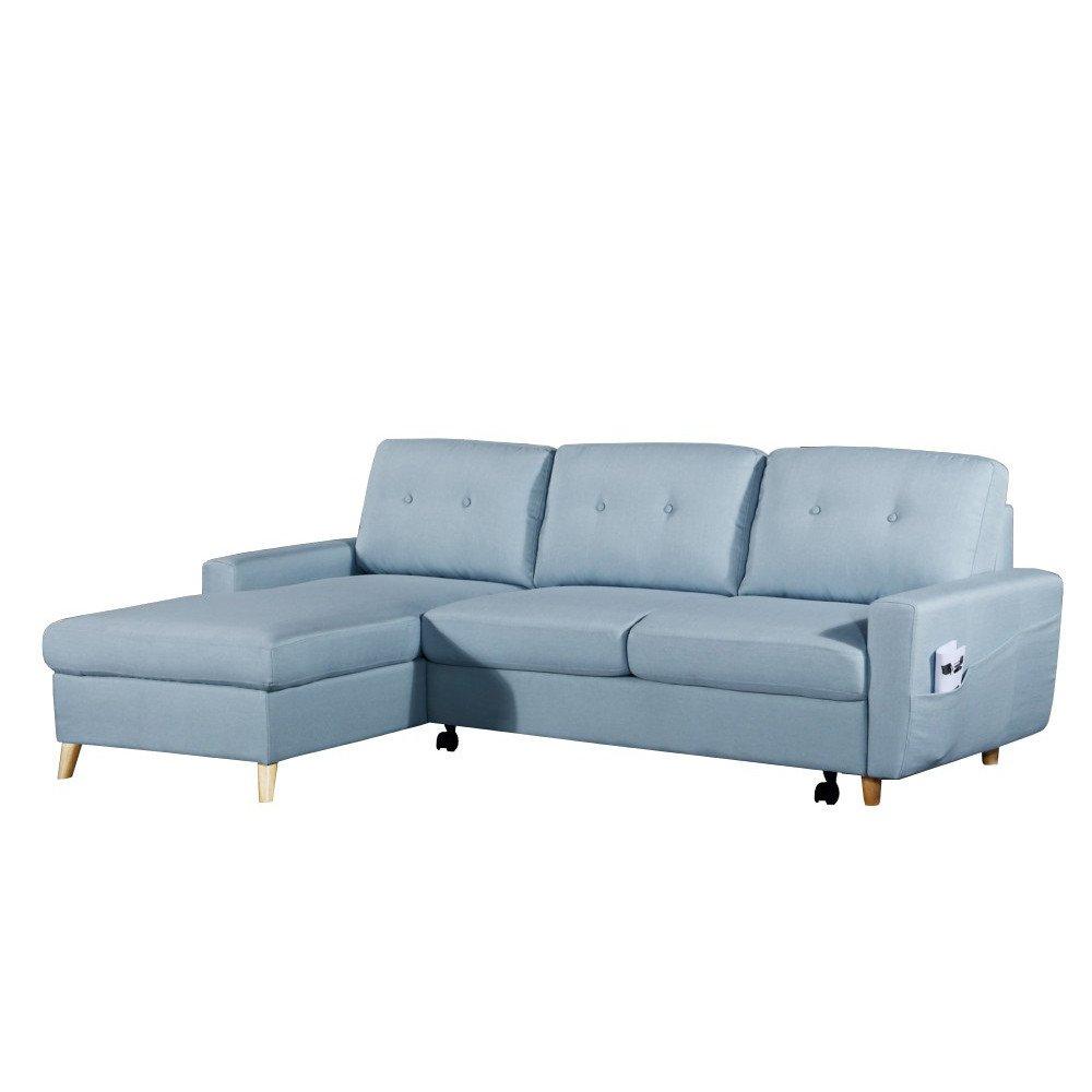 Canapé d'angle gigogne gauche convertible SARSINA tissu tweed bleu ciel