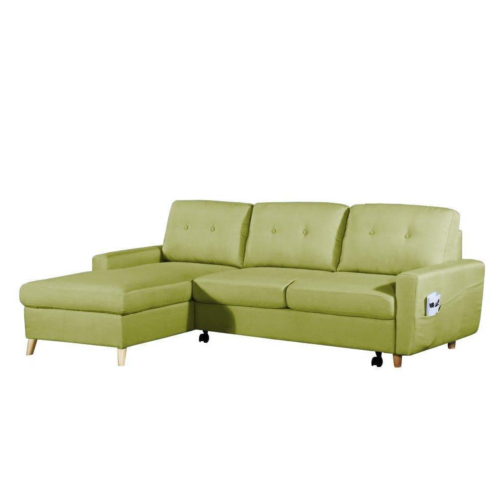 Canapé d'angle gigogne gauche convertible SARSINA tissu tweed vert