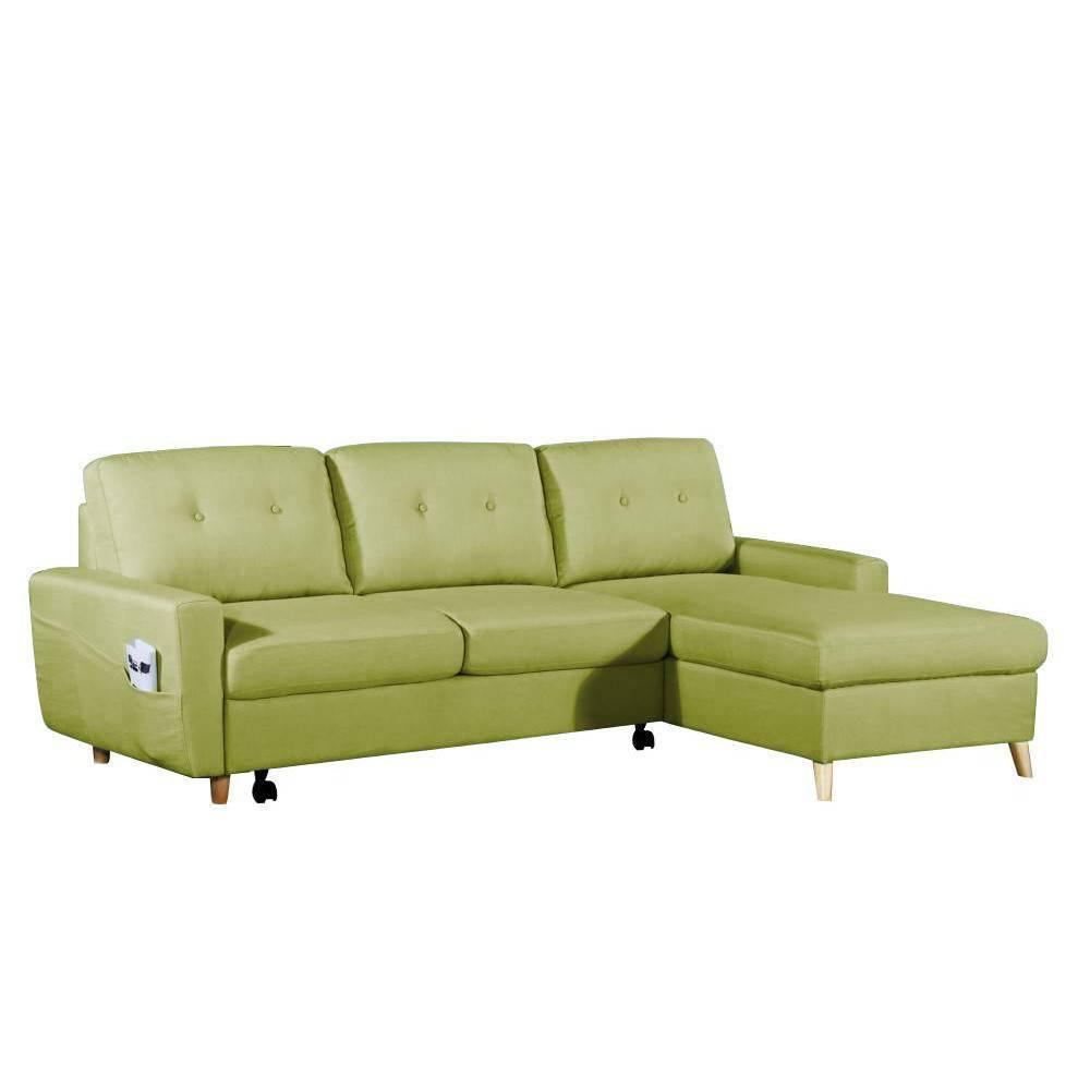 Canapé d'angle gigogne droite convertible SARSINA tissu tweed vert