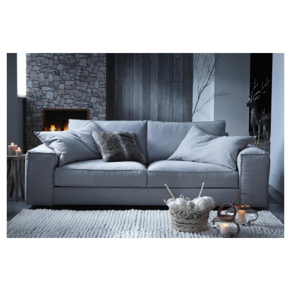 Canapé fixe 3 places Blanc Tissu Moderne Confort