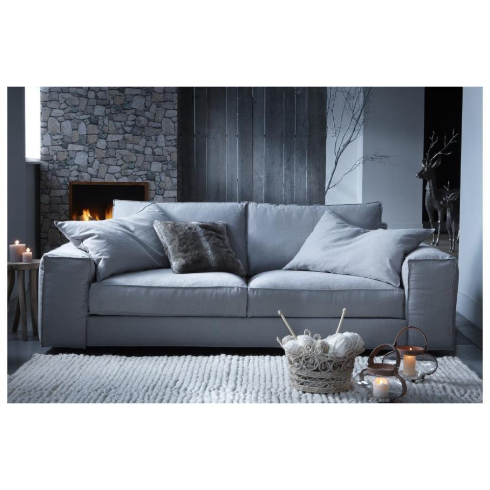 Canapé fixe 3 places Blanc Tissu Moderne Confort