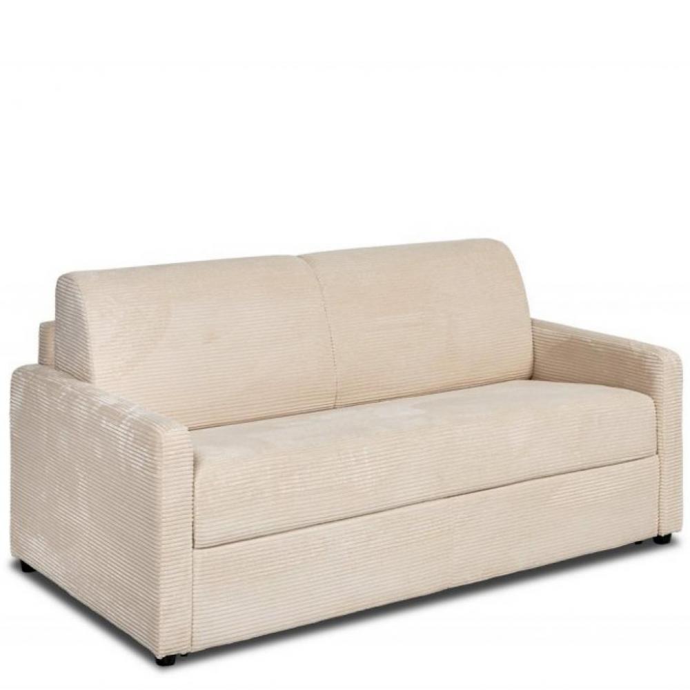 Canapé DAY mono assise convertible système EXPRESS 160cm matelas 14cm velours côtelé crème