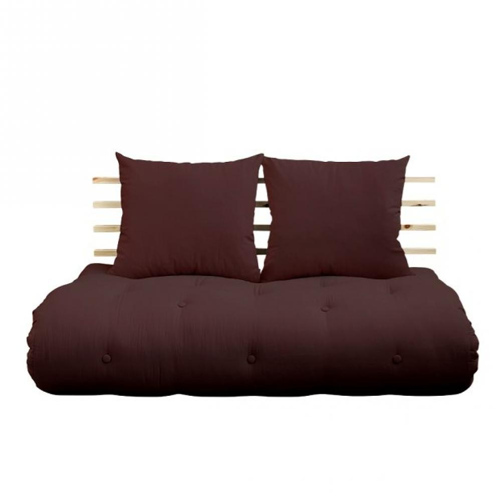 Canapé lit futon SOLVEIG brown et pin massif couchage 140*200 cm.