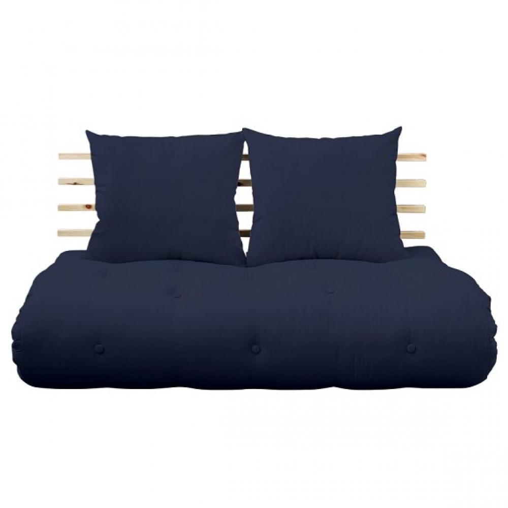 Canapé lit futon SOLVEIG marine et pin massif couchage 140*200 cm.