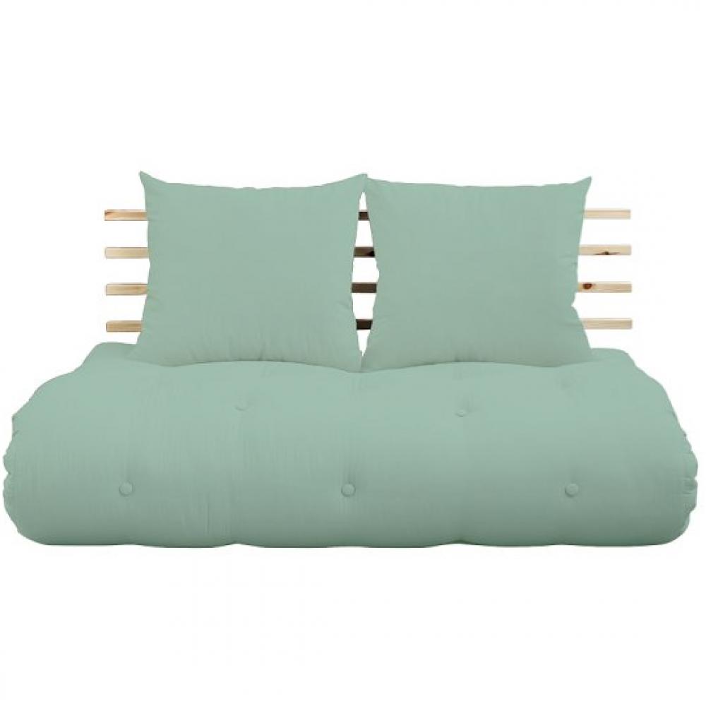 Canapé lit futon SOLVEIG menthe et pin massif couchage 140*200 cm.