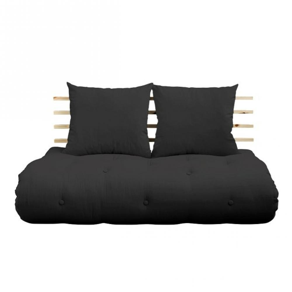 Canapé lit futon SOLVEIG gris foncé et pin massif couchage 140*200 cm.