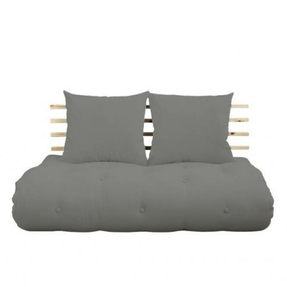 Canapé lit futon SOLVEIG gray et pin massif couchage 140*200 cm.