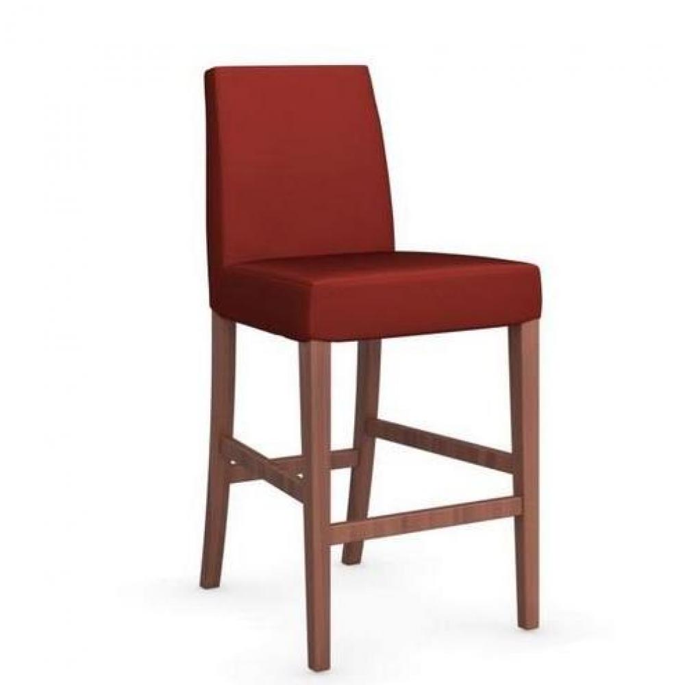 Chaise de bar LATINA piétement noyer assise tissu rouge