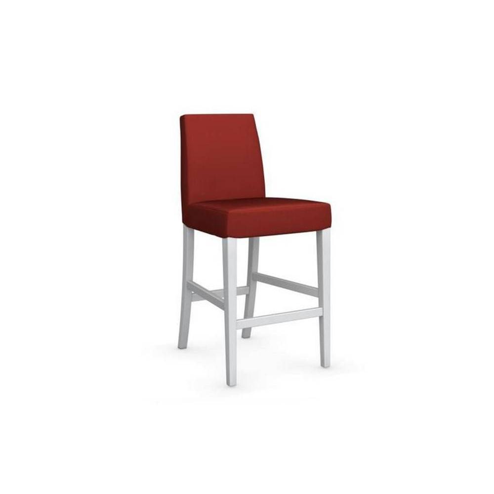Chaise de bar LATINA piétement hêtre laqué blanc assise tissu rouge